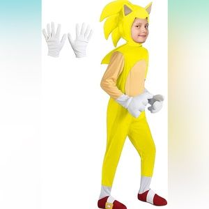 Kids Deluxe Yellow Supersonic Hedgehog Costume Cosplay Cartoon Jumpsuit med. 6/7